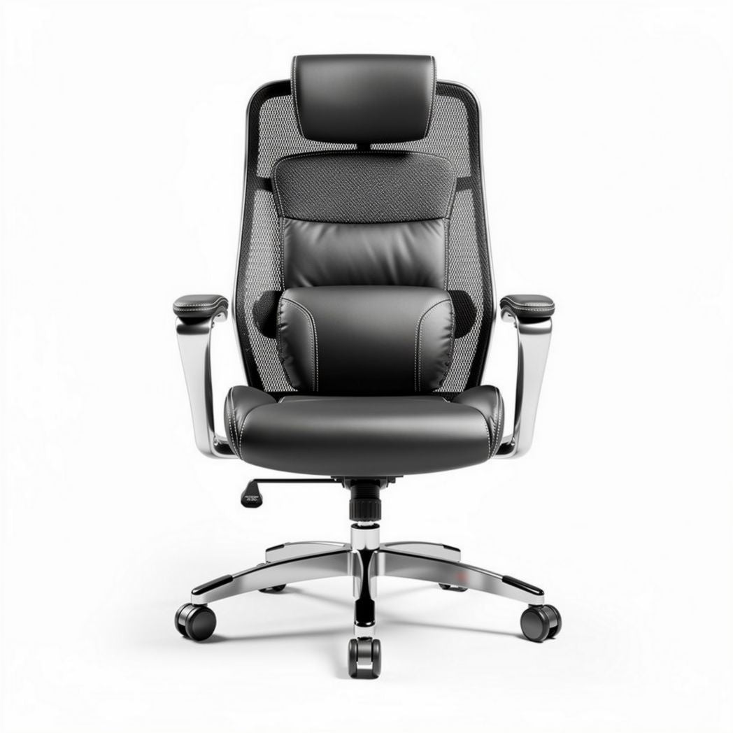 Chaise de bureau ergonomique en cuir synthétique noir avec support lombaire