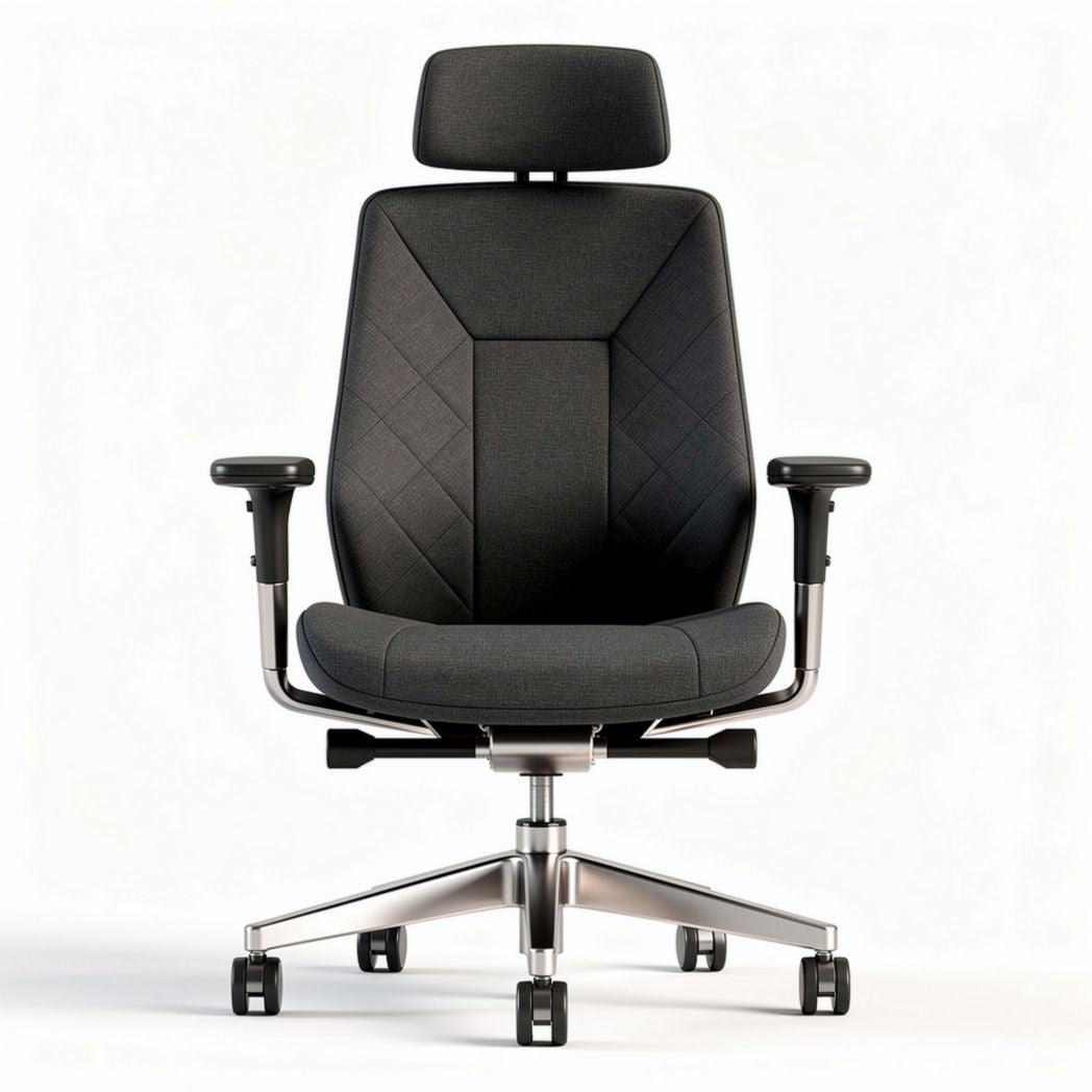 Chaise de bureau ergonomique en tissu noir avec appui-tête et accoudoirs réglables 65 x 65 x 120cm