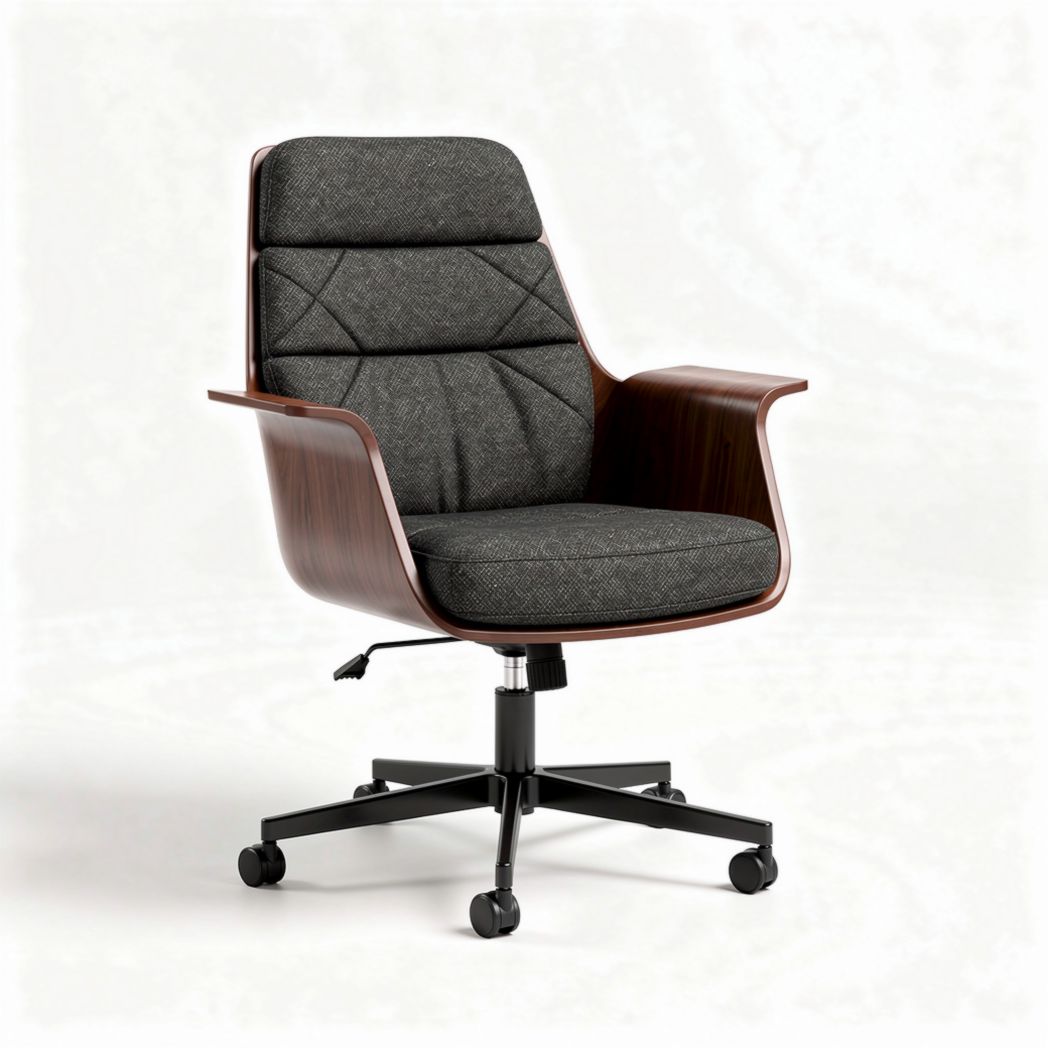Chaise de bureau tournante en bois et tissu gris dimensions 60 x 60 x 90cm