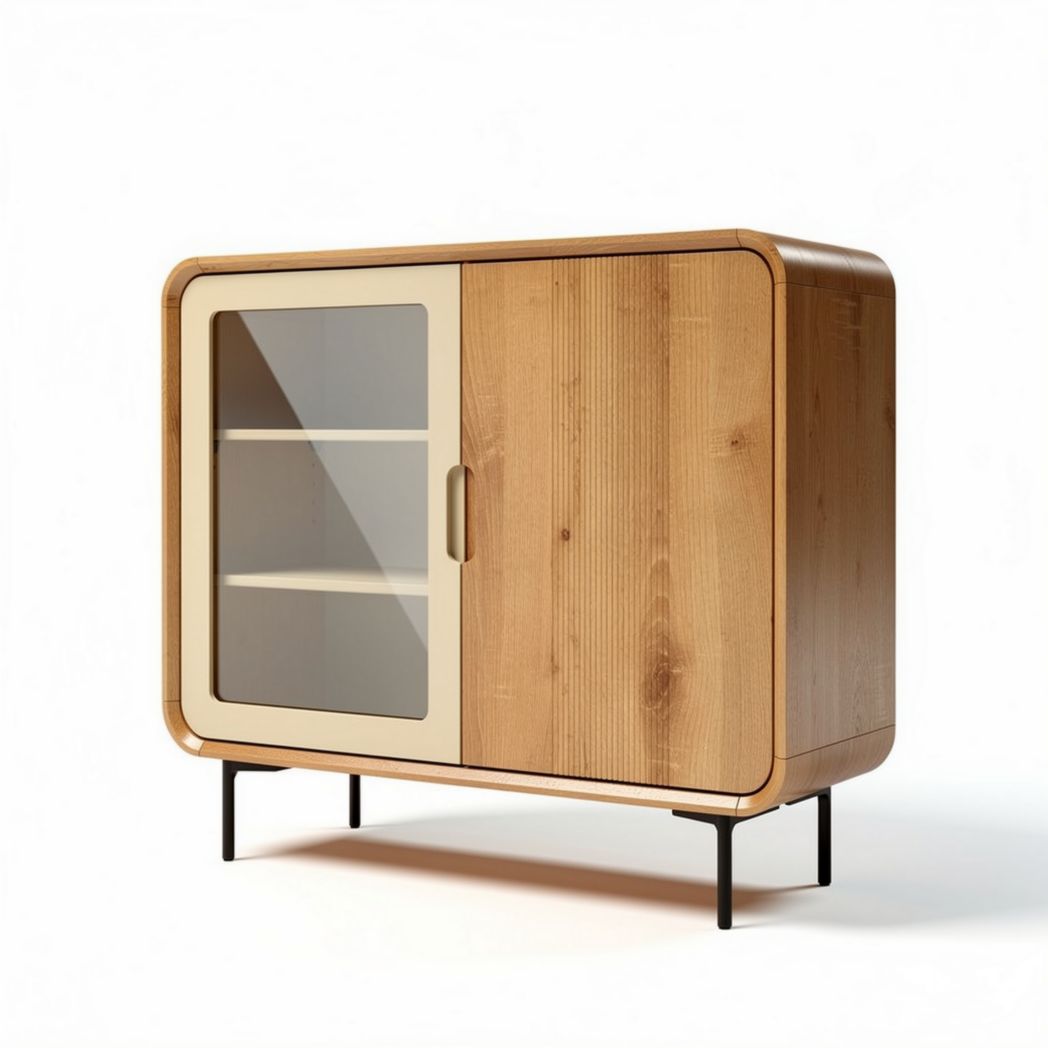 Meuble de rangement en bois avec porte vitrée 120 x 40 x 80cm