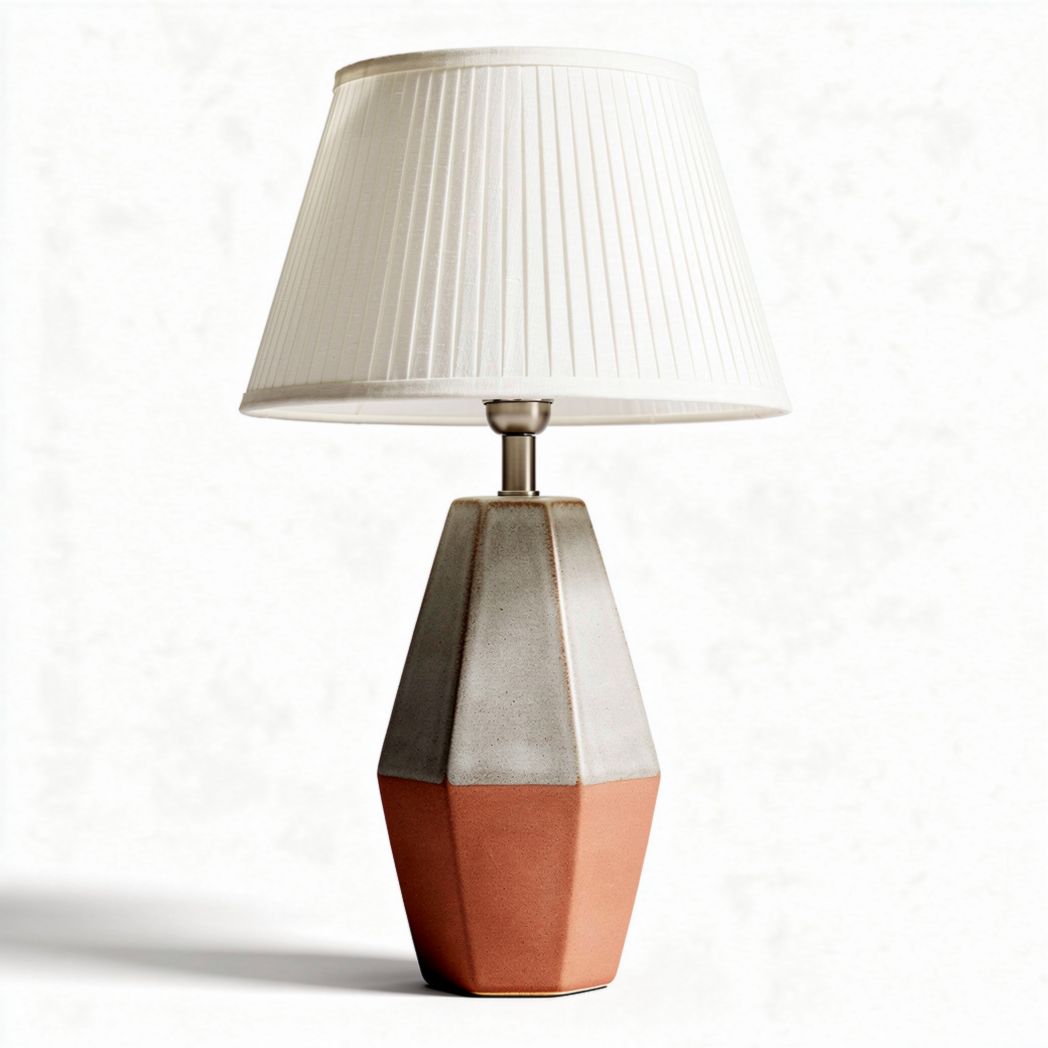 Lampe de table en béton et en terre cuite avec abat-jour en tissu 25 x 25 x 45cm