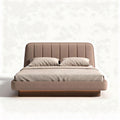 Lit double en tissu beige avec tête de lit rembourrée 200 x 160 x 30cm