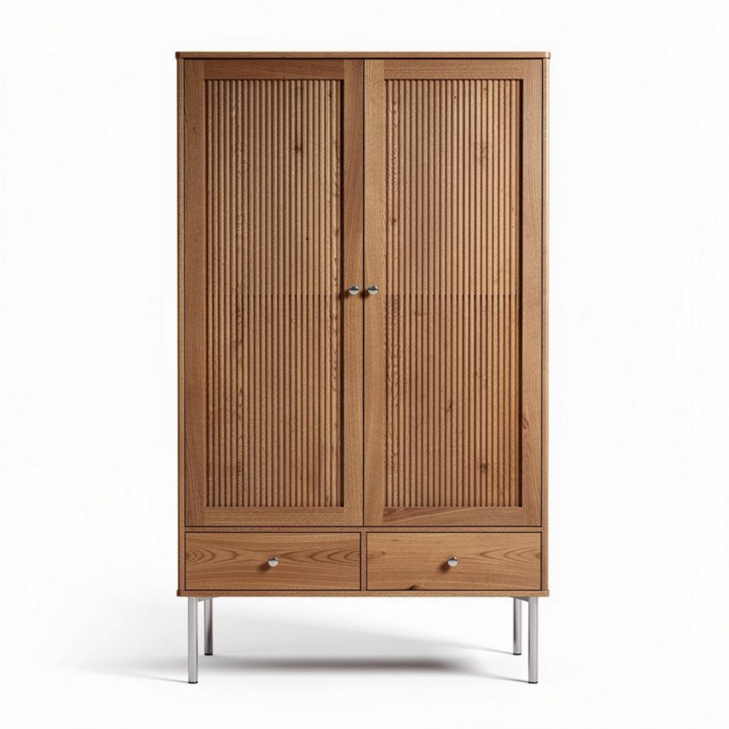 Armoire en bois avec finition nervurée et deux portes, dimensions 80 x 40 x 180 cm