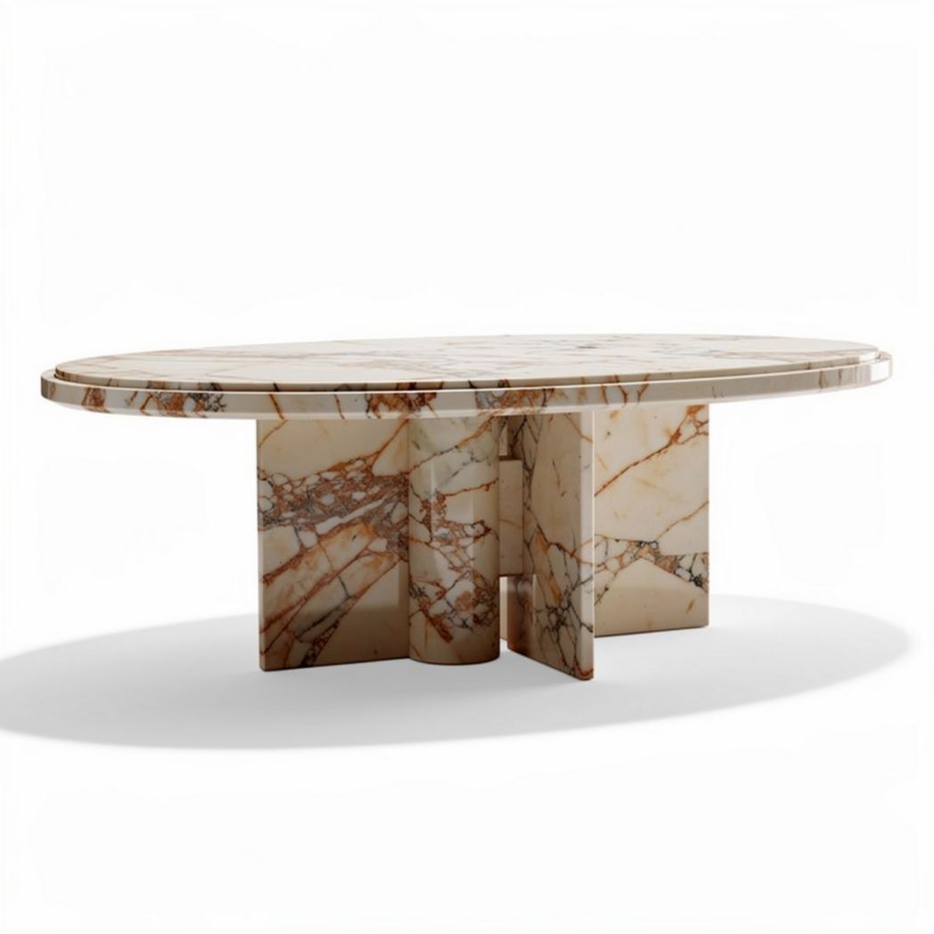 Table ovale en marbre avec base solide dimensions 200 x 100 x 75cm