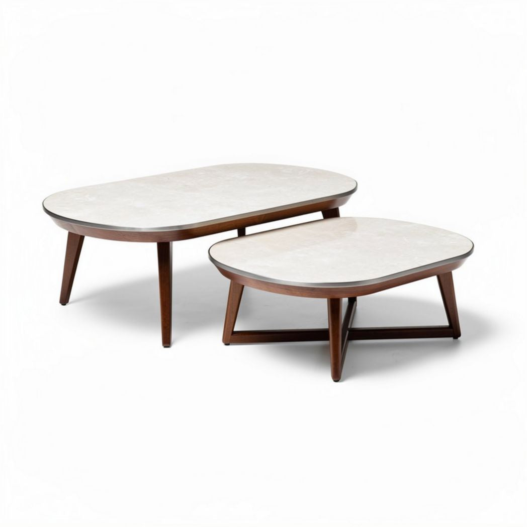 Table basse en bois avec plateau en marbre blanc dimensions 80 x 50 x 35 cm et ensemble de 2 pièces