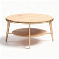 Table basse ronde en bois avec plateau inférieur en métal doré 80 x 80 x 40cm